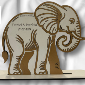 Elefante Bodas de marfim em madeira com nomes e data personalizados