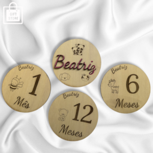 ✨ Discos Milestones Personalizados (em castanho) – Acompanhe os Meses do Seu Bebé✨