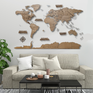 Mapa Mundo em Madeira Minimalista 2D – Edição Clássica