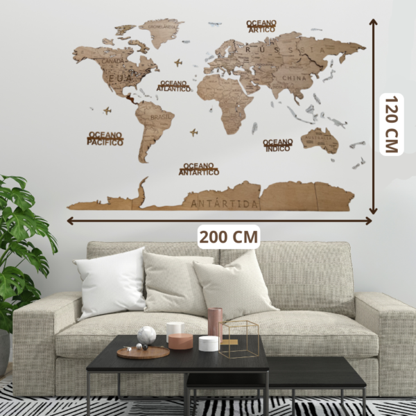 Mapa Mundo em Madeira Minimalista 2D – Edição Clássica - Image 3