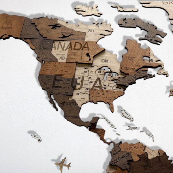 Mapa mundo em Madeira 3D – Edição Premium Colorida - Image 5