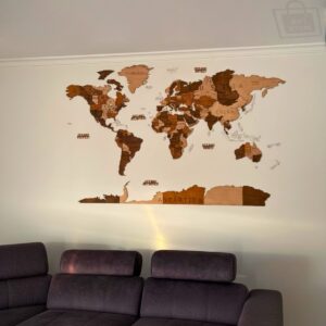 Mapa mundo em Madeira 3D – Edição Premium Colorida