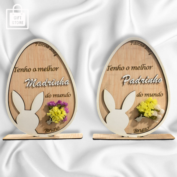 Placa ovo da pascoa para  Padrinho/Madrinha com detalhes em branco🐰🌸